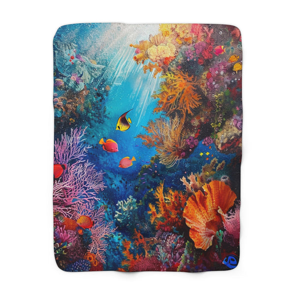 Colorful coral reefs and marine life Sherpa Fleece Blanket