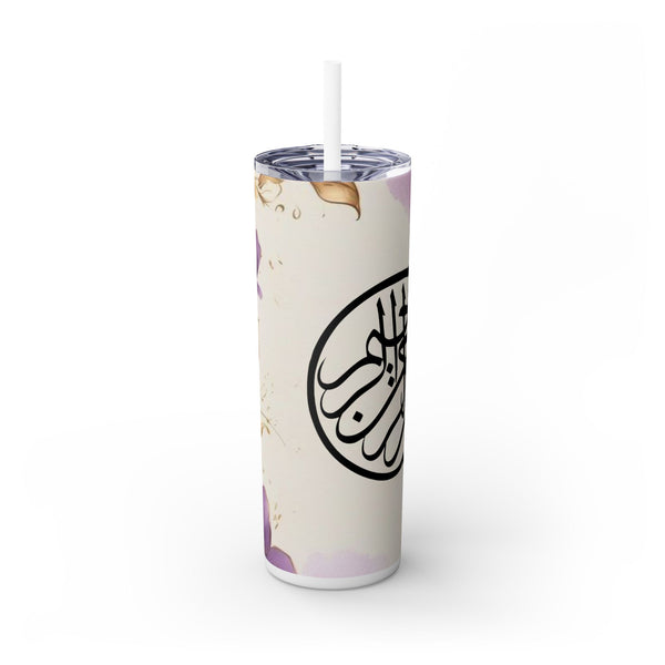 Arabic Flower Skinny Tumbler with Straw, 20oz