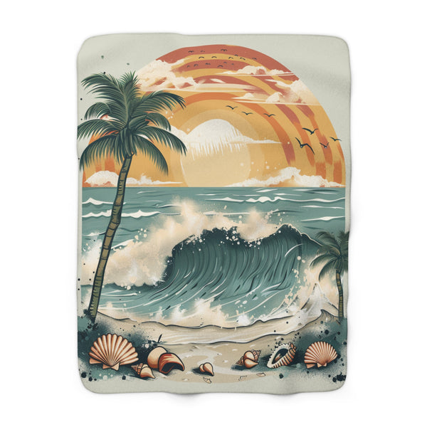 Serene beach-themed Sherpa Fleece Blanket