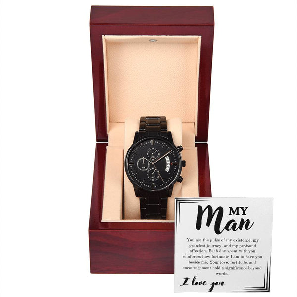 My Man Black Chronograph Watch + MC (NO ENGRAVING)