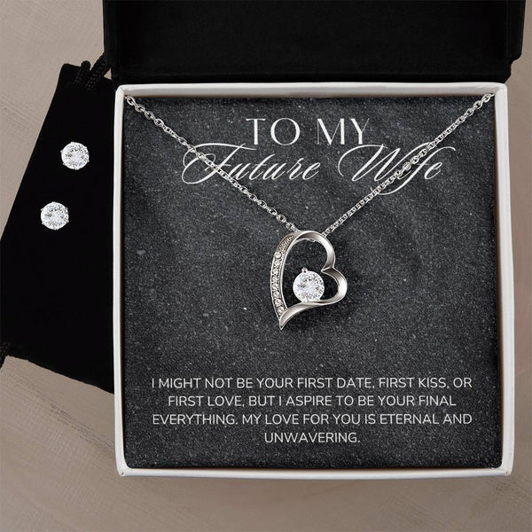 To My Future Wife  Forever Love Necklace + Clear CZ Earrings