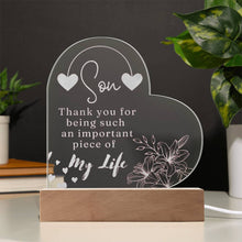 Son Engraved Acrylic Heart Plaque