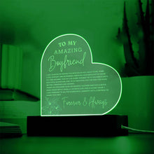 A Message to my Amazing Boyfriend  Engraved Acrylic Heart Plaque