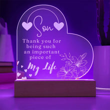 Son Engraved Acrylic Heart Plaque