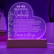 A Message to my Beautiful Soulmate Engraved Acrylic Heart Plaque