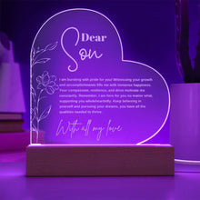 Dear Son  Message Engraved Acrylic Heart Plaque