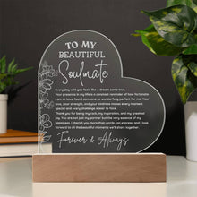 A Message to my Beautiful Soulmate Engraved Acrylic Heart Plaque