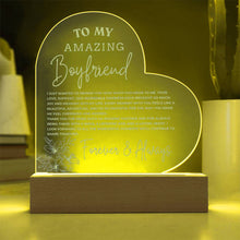 A Message to my Amazing Boyfriend  Engraved Acrylic Heart Plaque