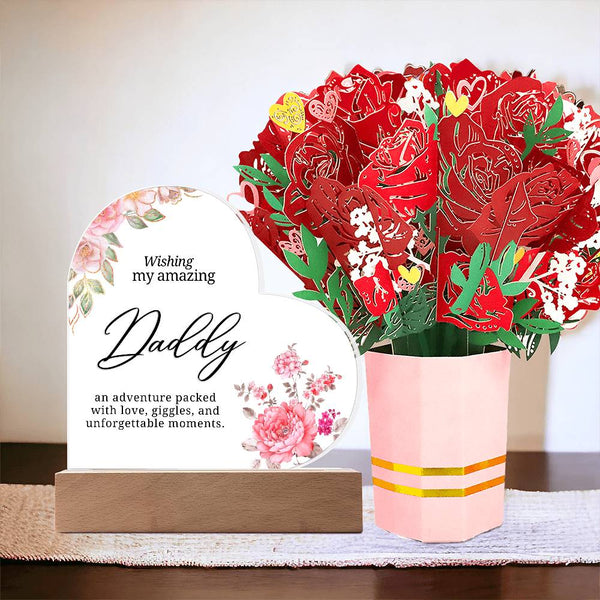 Daddy Printed Acrylic Heart w/ Flower Bouquet Bundle