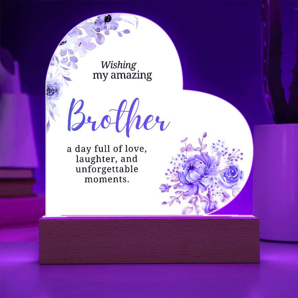 Brother Printed Acrylic Heart w/ Flower Bouquet Bundle